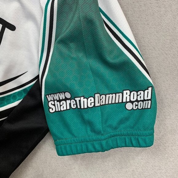 Share The Damn Road Mens Cycling Jersey Small White Green Full Zip Shirt Thanks - Picture 5 of 7